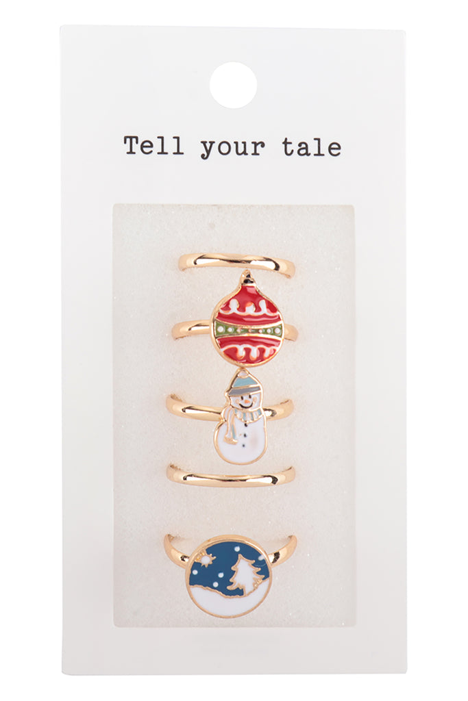 CHRISTMAS WINTER SNOW MAN EPOXY RING SET