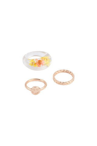 MARBLE RESIN TWISTED BEADED PEARL ASSORTED 5 PCS RING SET
