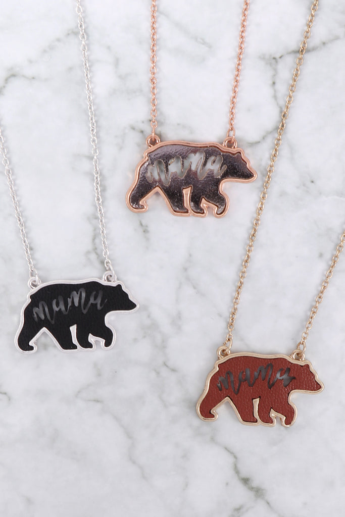 ES1637 - LEATHER BEAR METAL CHAIN PENDANT NECKLACE AND EARRING SET