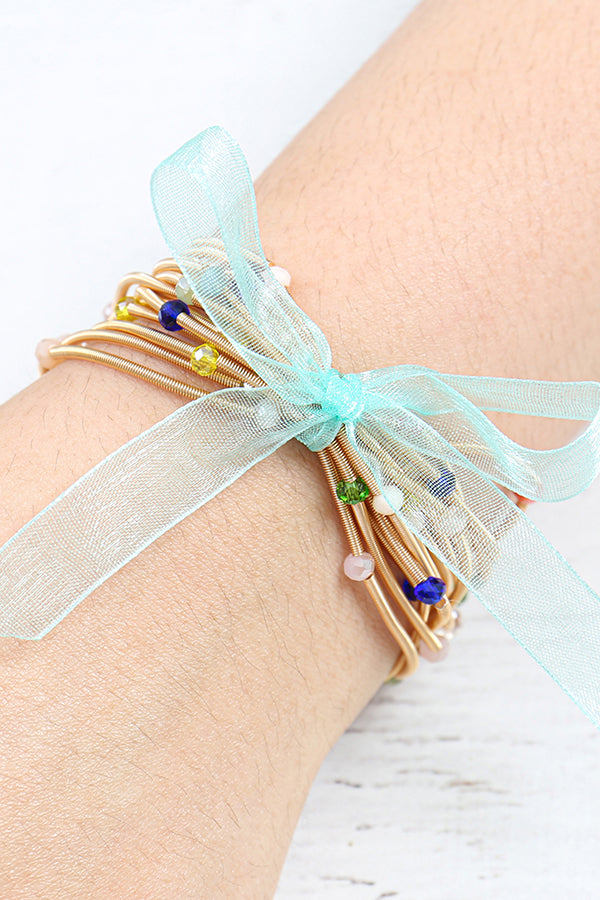 FB1930 - GLASS BEAD SPRING WIRE MULTI ELASTIC BRACELET