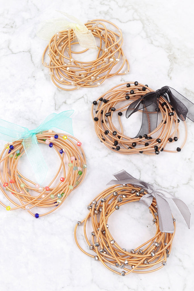 FB1930 - GLASS BEAD SPRING WIRE MULTI ELASTIC BRACELET