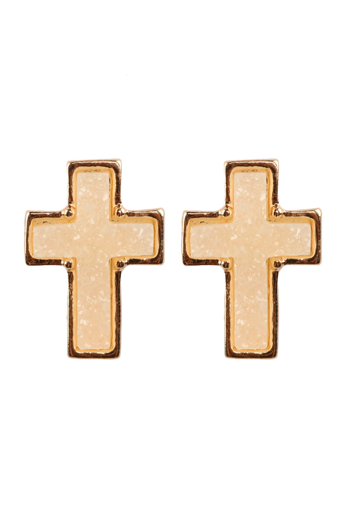 DRUZY CROSS POST DROP EARRINGS