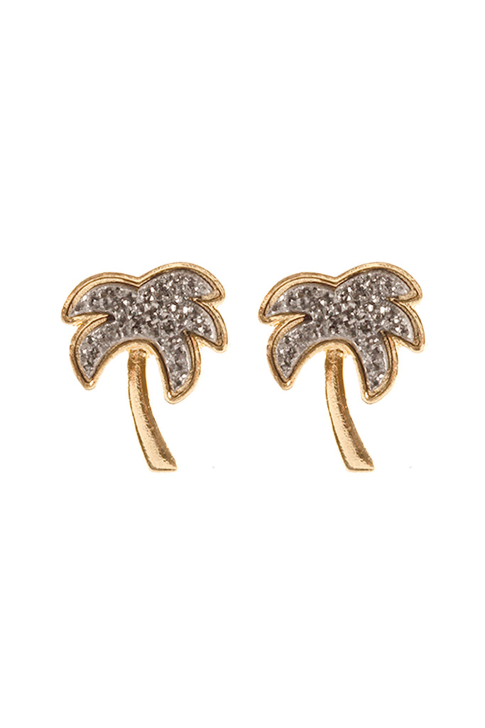 METAL DRUZY PALM TREE POST EARRINGS