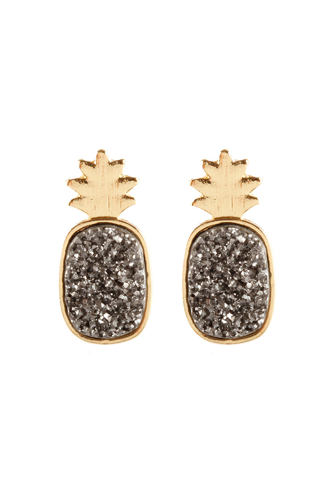 METAL DRUZY PINEAPPLE POST EARRINGS