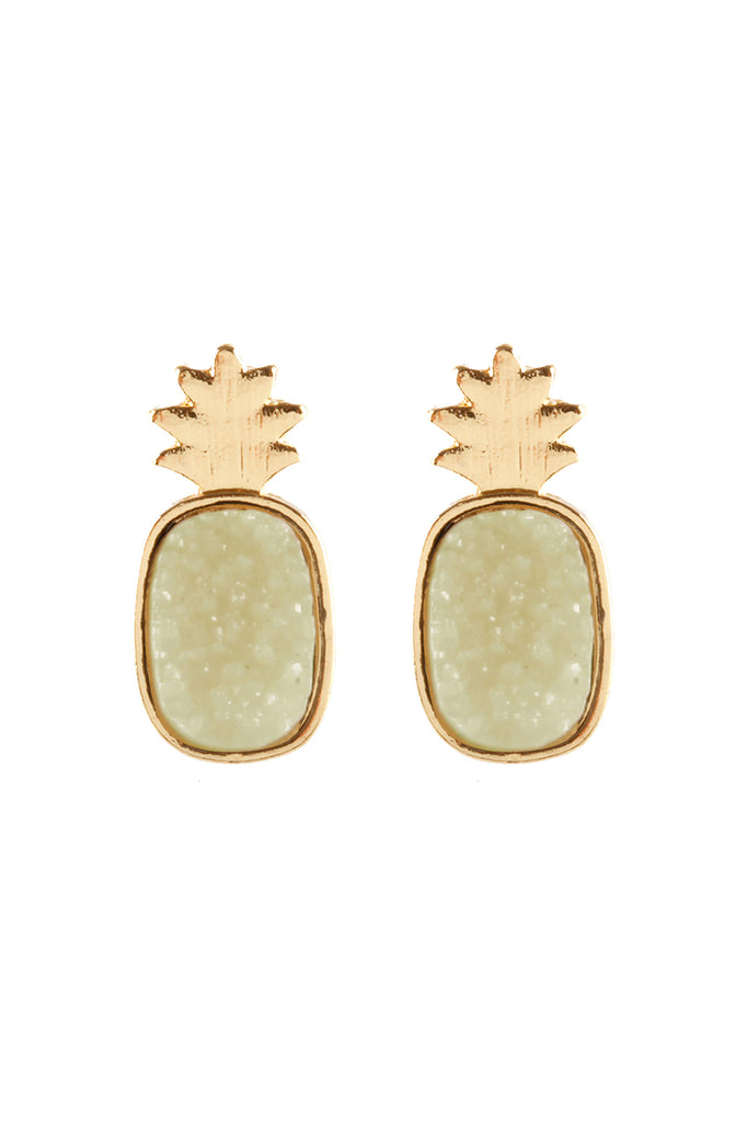 METAL DRUZY PINEAPPLE POST EARRINGS
