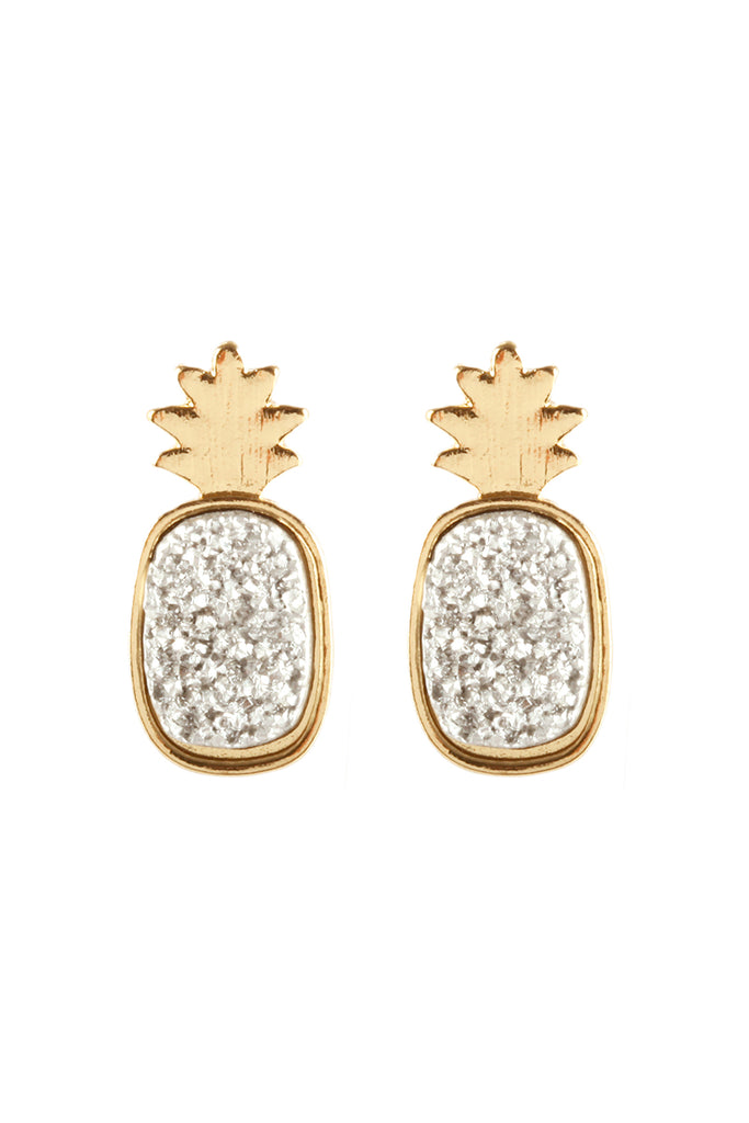 METAL DRUZY PINEAPPLE POST EARRINGS