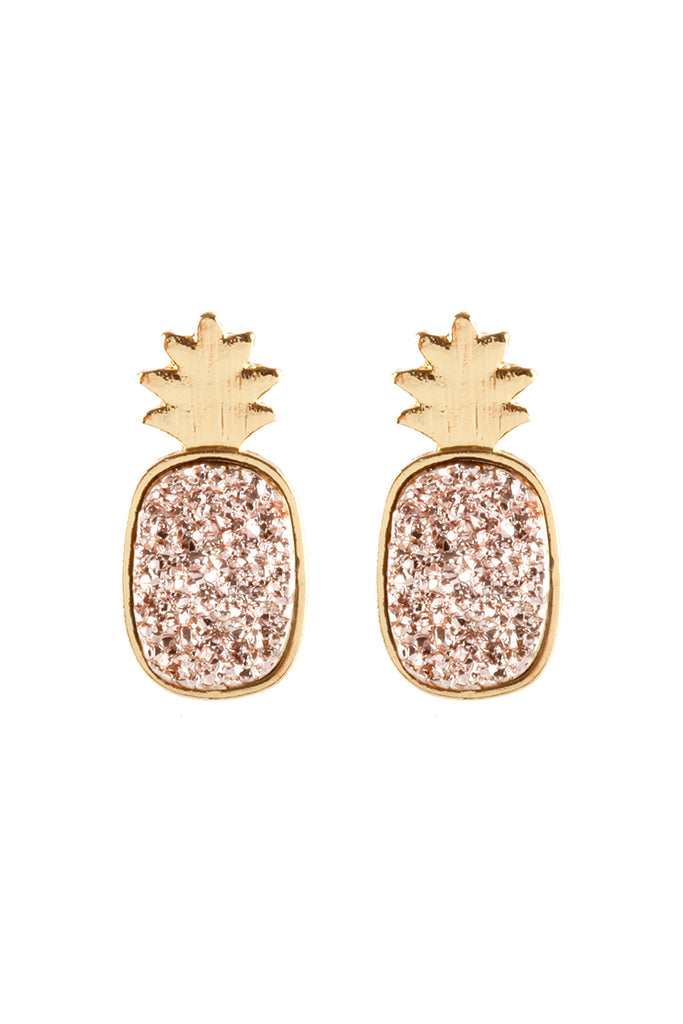 METAL DRUZY PINEAPPLE POST EARRINGS
