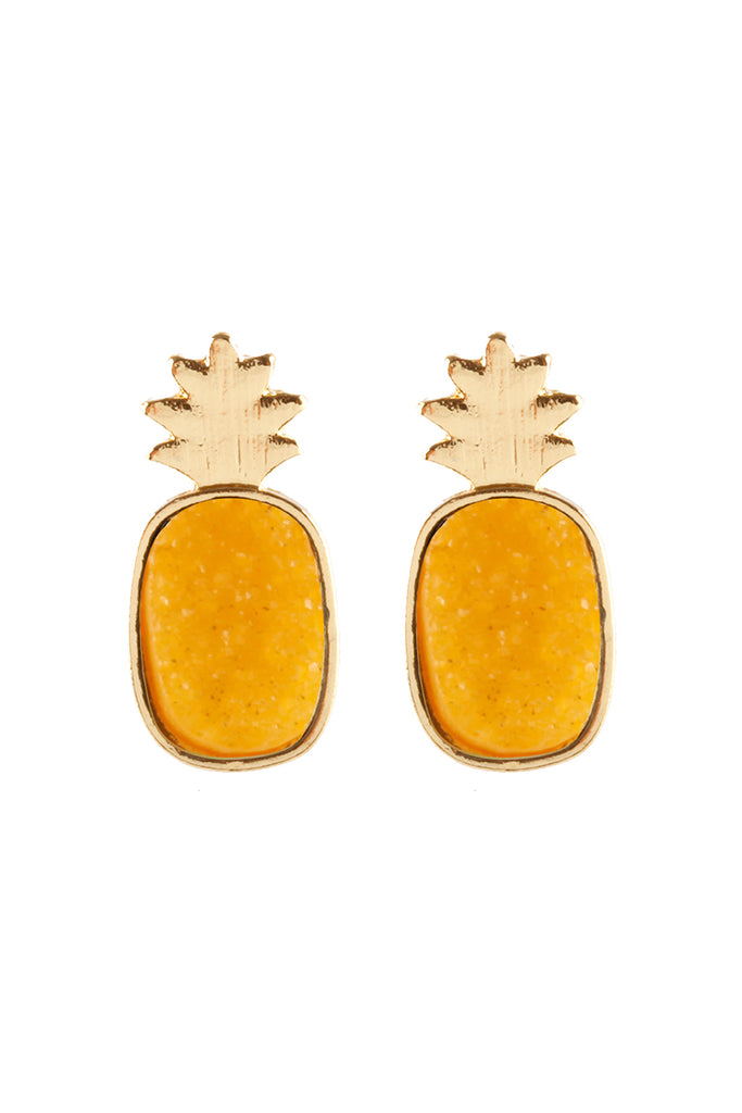 METAL DRUZY PINEAPPLE POST EARRINGS