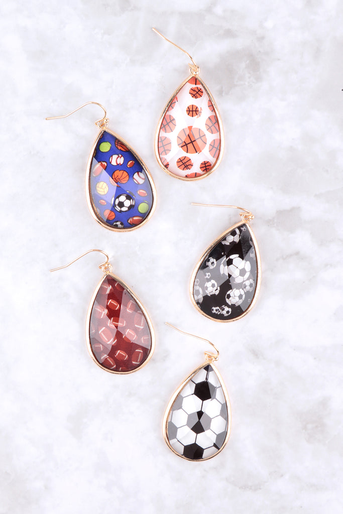 SPORTS FOOTBALL TEARDROP EPOXY FISH HOOK EARRINGS