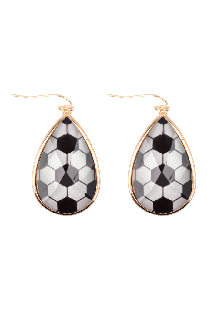 SPORTS SOCCER TEARDROP EPOXY FISH HOOK EARRINGS