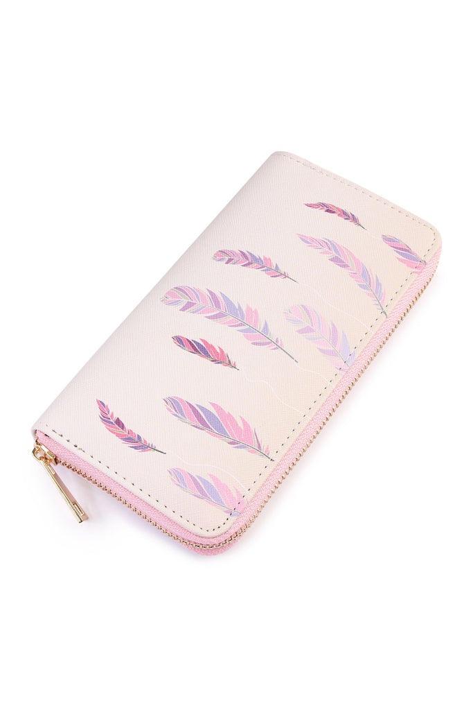 Pink Multi Feathered Zipper Wallet