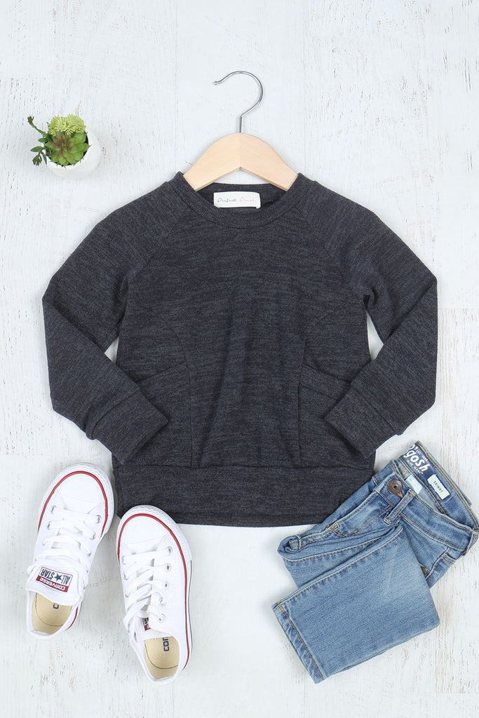 Kids Round Neck Long Sleeve Front Pocket Pullover