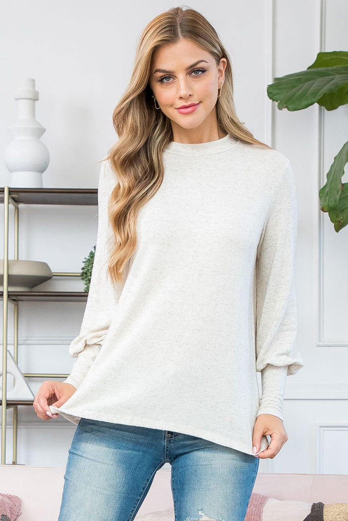Puff Sleeve Mock Neck Top