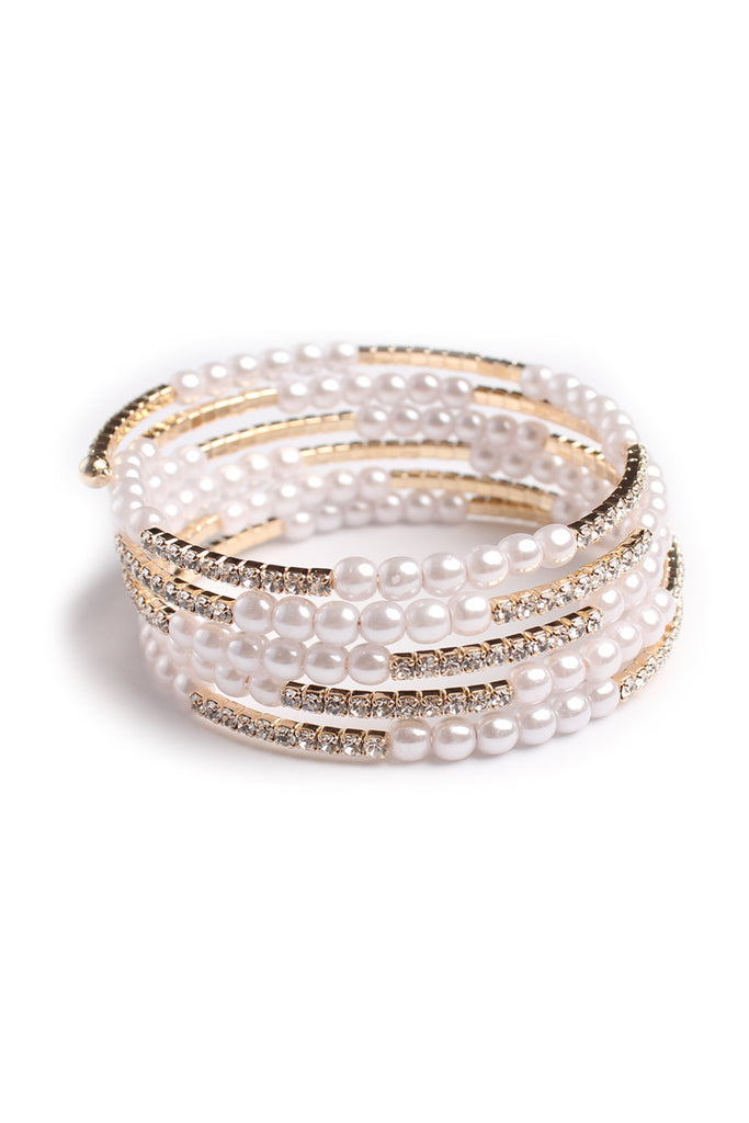 Rhinestone Pearl Bangle Set