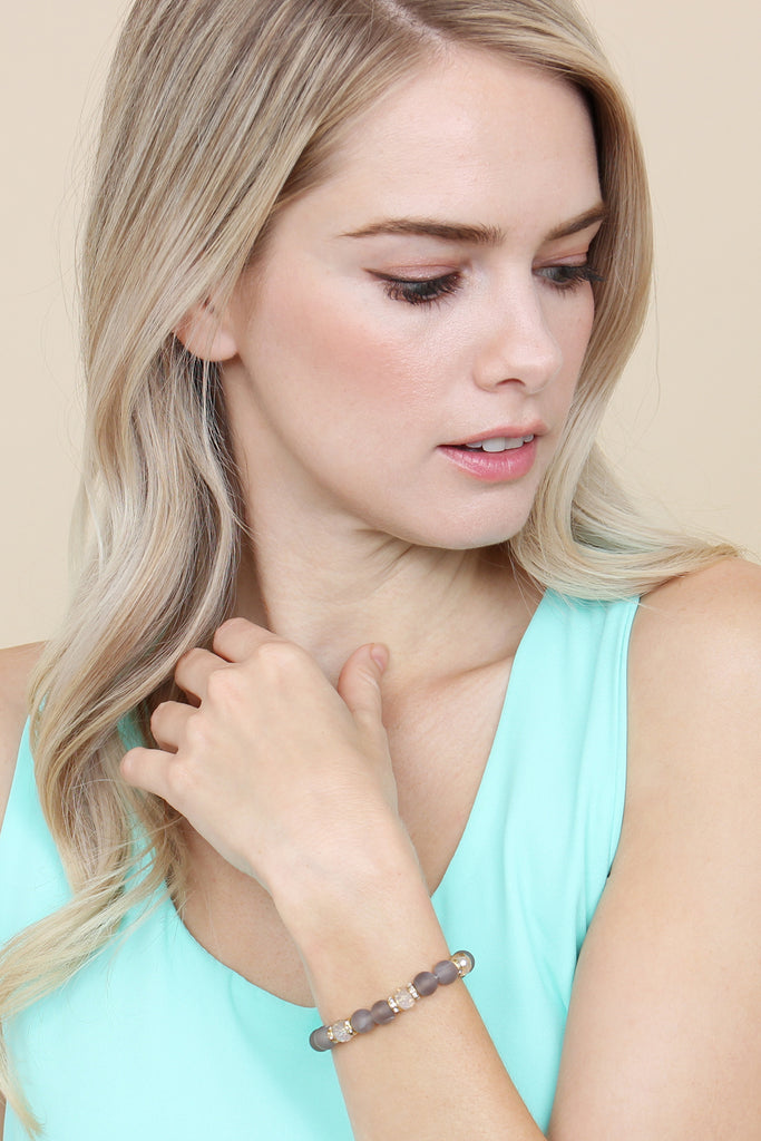 RONDELLE, GLASS, STONE BEADS STRETCH BRACELET