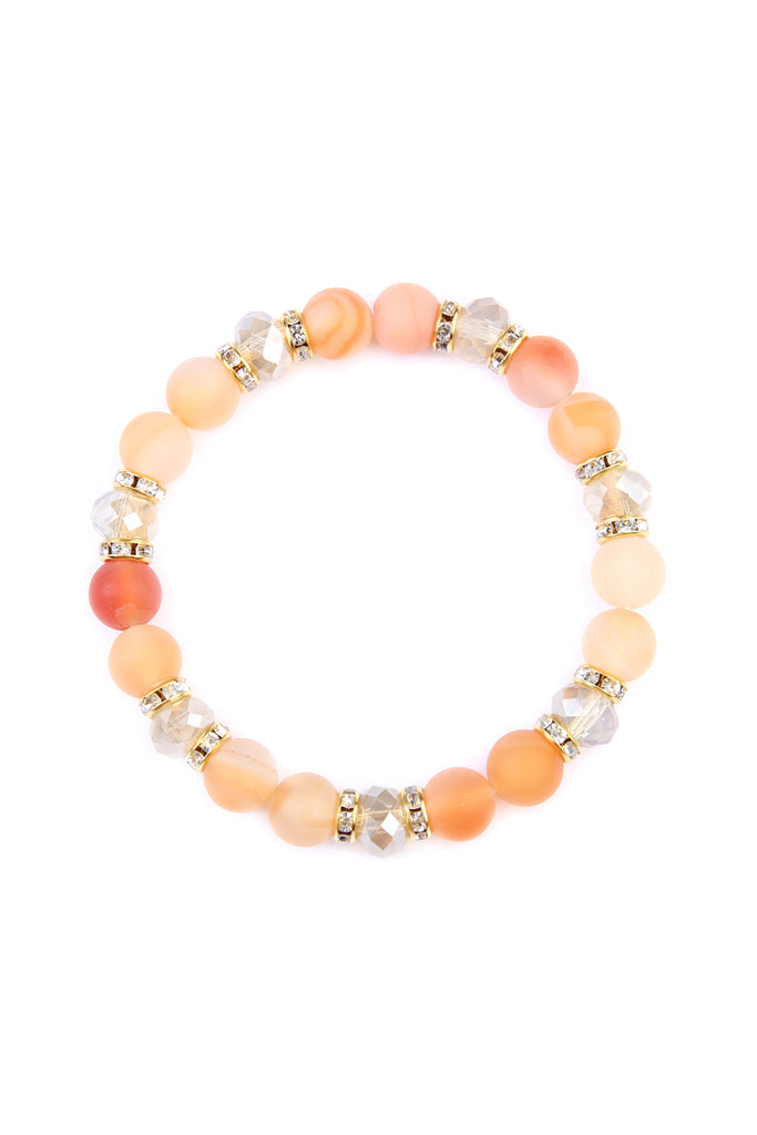 RONDELLE, GLASS, STONE BEADS STRETCH BRACELET