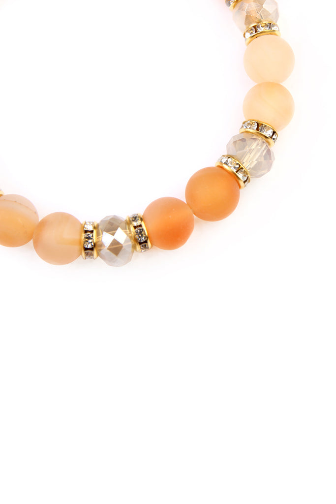 RONDELLE, GLASS, STONE BEADS STRETCH BRACELET