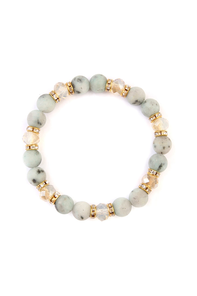 RONDELLE, GLASS, STONE BEADS STRETCH BRACELET