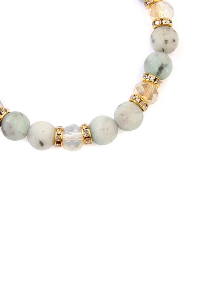RONDELLE, GLASS, STONE BEADS STRETCH BRACELET
