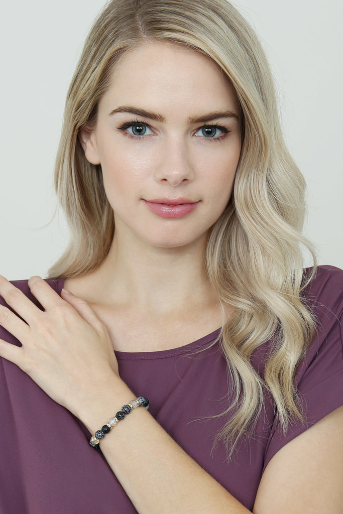 RONDELLE, GLASS, STONE BEADS STRETCH BRACELET