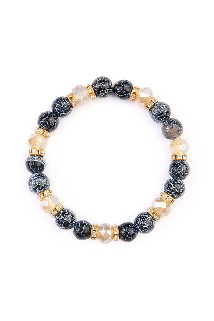 RONDELLE, GLASS, STONE BEADS STRETCH BRACELET