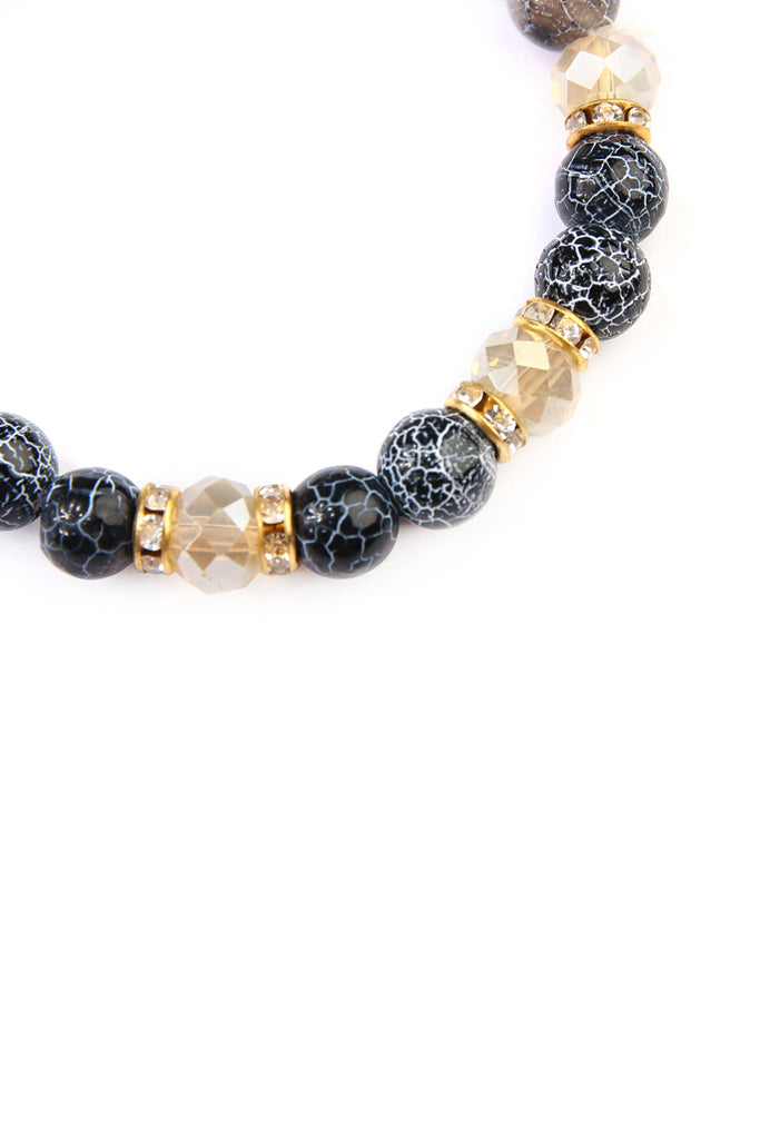 RONDELLE, GLASS, STONE BEADS STRETCH BRACELET