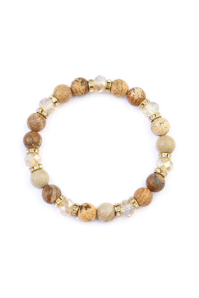 RONDELLE, GLASS, STONE BEADS STRETCH BRACELET