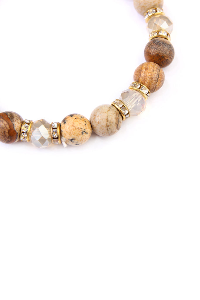 RONDELLE, GLASS, STONE BEADS STRETCH BRACELET