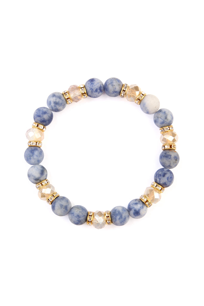 RONDELLE, GLASS, STONE BEADS STRETCH BRACELET