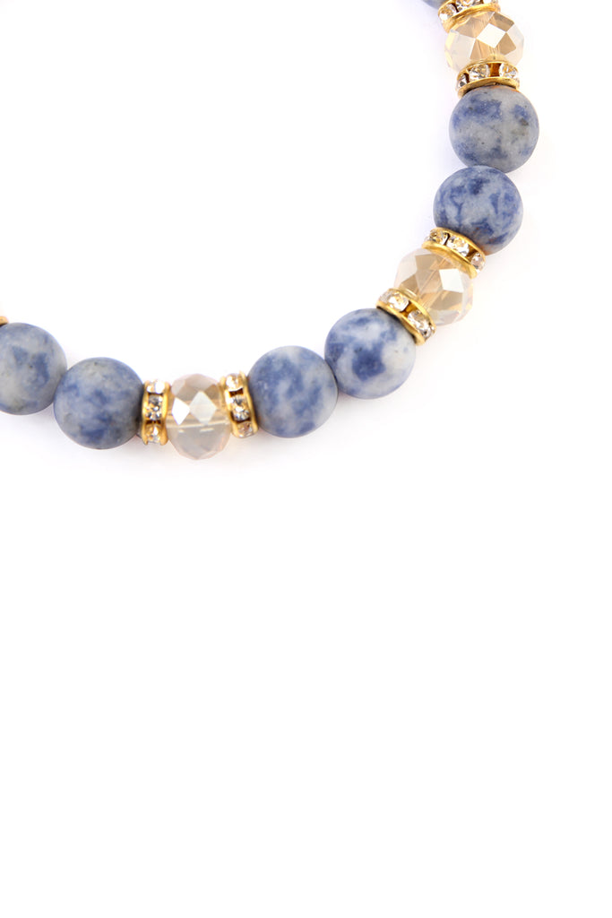 RONDELLE, GLASS, STONE BEADS STRETCH BRACELET