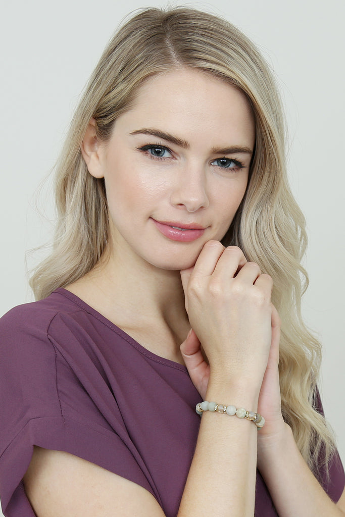 RONDELLE, GLASS, STONE BEADS STRETCH BRACELET