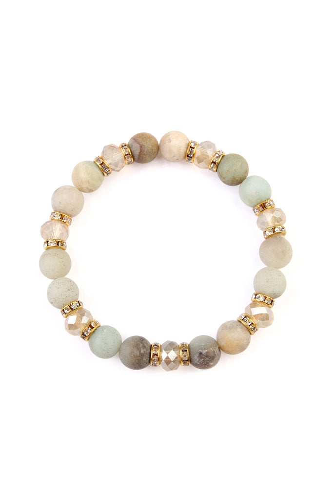 RONDELLE, GLASS, STONE BEADS STRETCH BRACELET