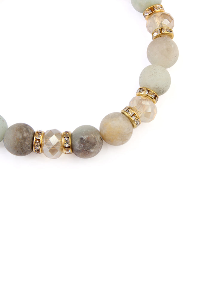 RONDELLE, GLASS, STONE BEADS STRETCH BRACELET