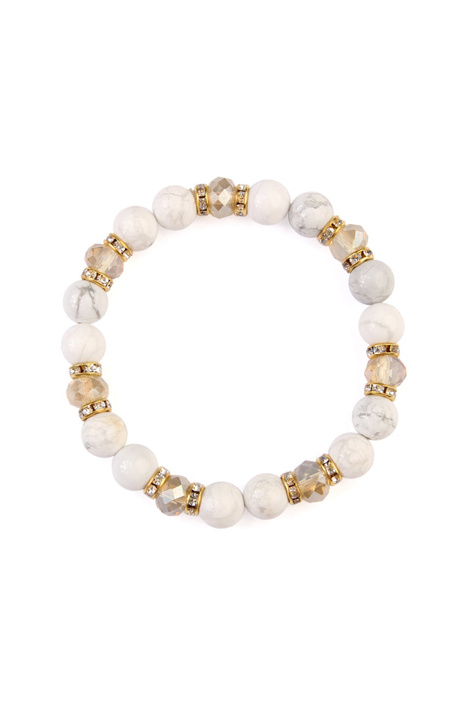 RONDELLE, GLASS, STONE BEADS STRETCH BRACELET