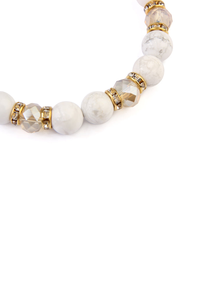 RONDELLE, GLASS, STONE BEADS STRETCH BRACELET