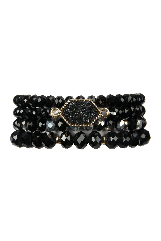 DRUZY STONE HEXAGON GLASS BEADS BRACELET