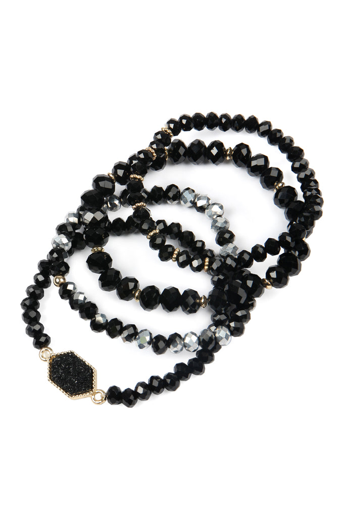 DRUZY STONE HEXAGON GLASS BEADS BRACELET
