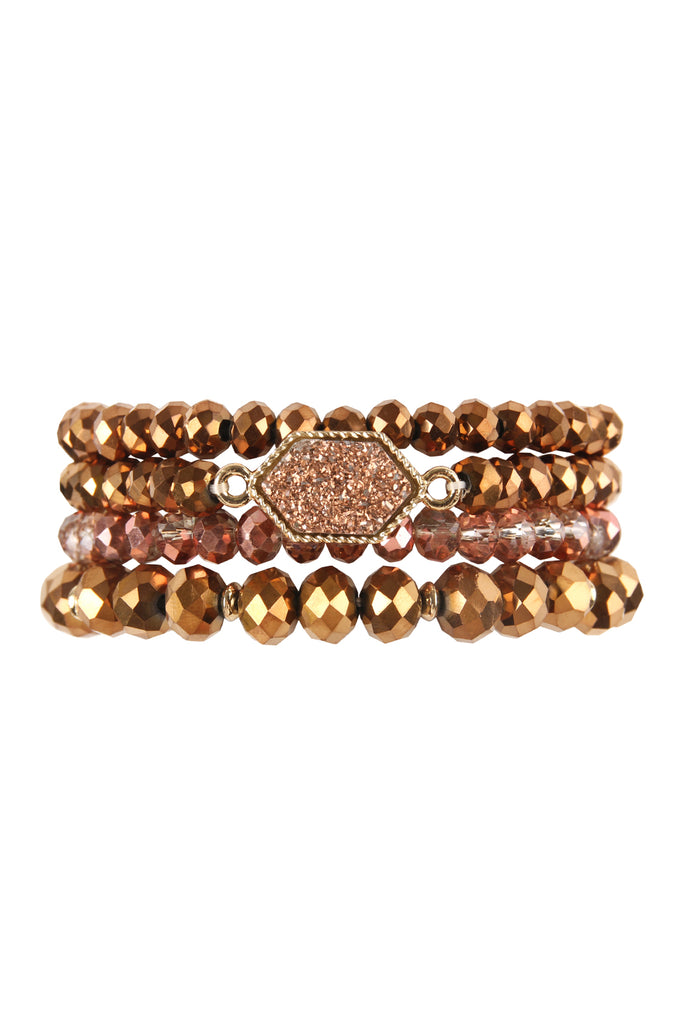 DRUZY STONE HEXAGON GLASS BEADS BRACELET