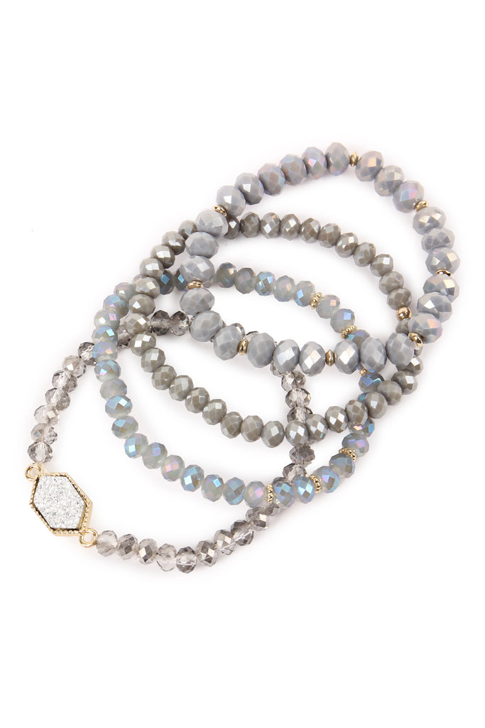 DRUZY STONE HEXAGON GLASS BEADS BRACELET