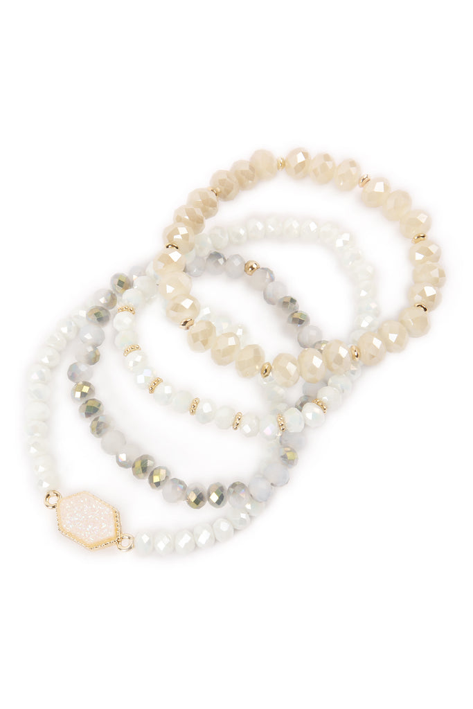 DRUZY STONE HEXAGON GLASS BEADS BRACELET