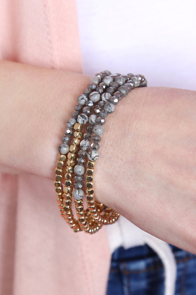 BRASS, STONE, GLASS FOUR SET BEADS BRACELET