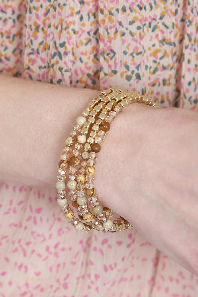 BRASS, STONE, GLASS FOUR SET BEADS BRACELET