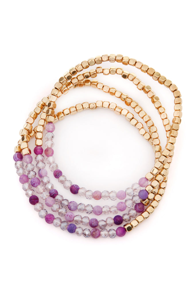 BRASS, STONE, GLASS FOUR SET BEADS BRACELET