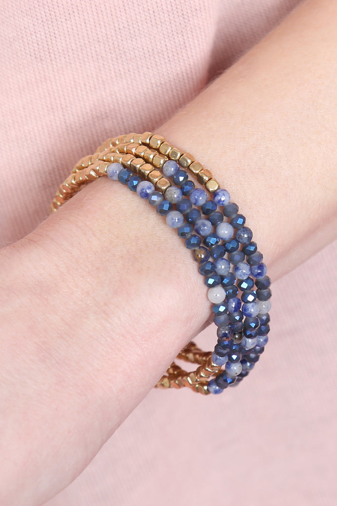 BRASS, STONE, GLASS FOUR SET BEADS BRACELET