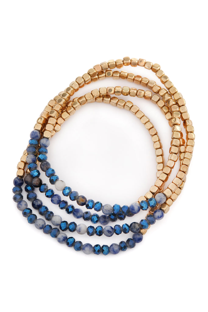 BRASS, STONE, GLASS FOUR SET BEADS BRACELET