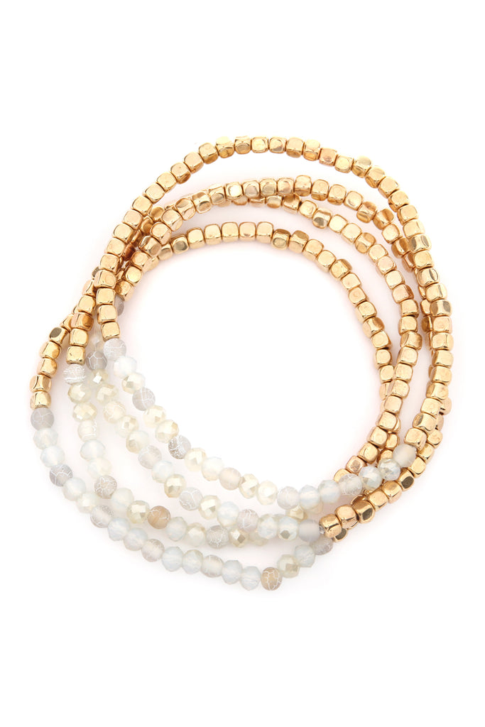 BRASS, STONE, GLASS FOUR SET BEADS BRACELET