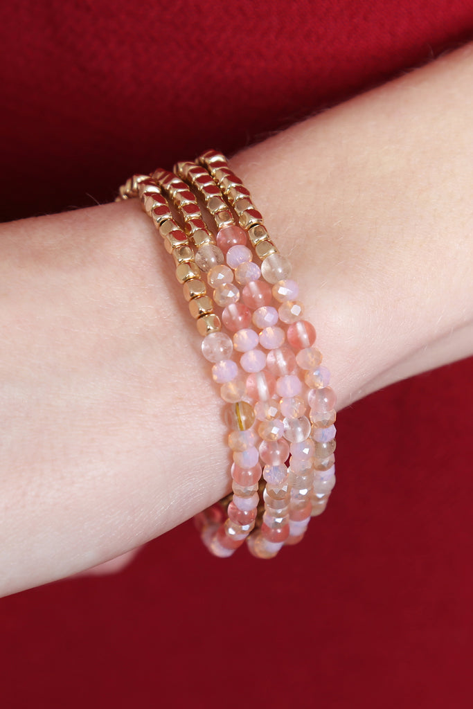 BRASS, STONE, GLASS FOUR SET BEADS BRACELET