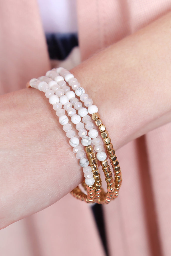 BRASS, STONE, GLASS FOUR SET BEADS BRACELET
