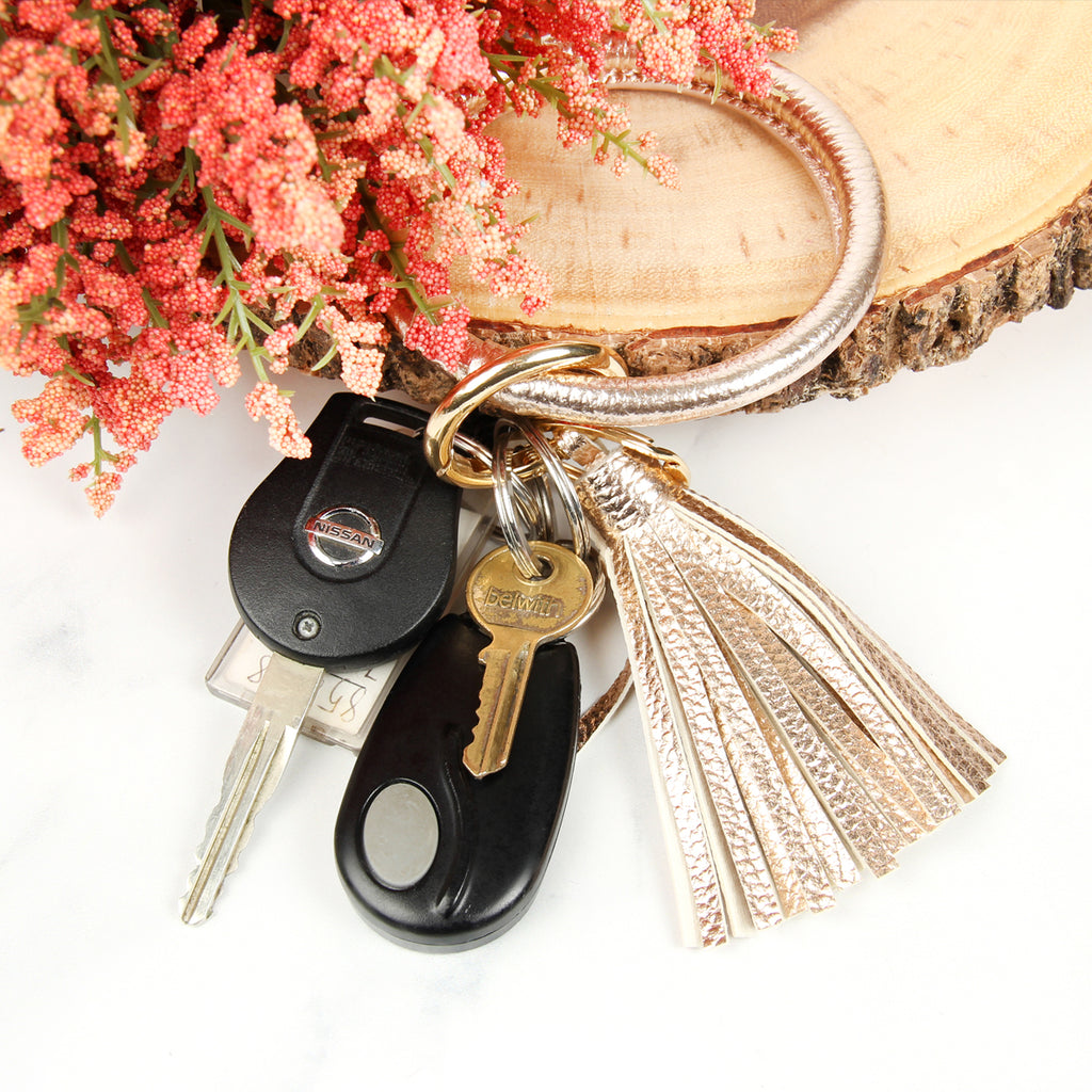 LEATHER COATED KEY RING WITH LEATHER TASSEL