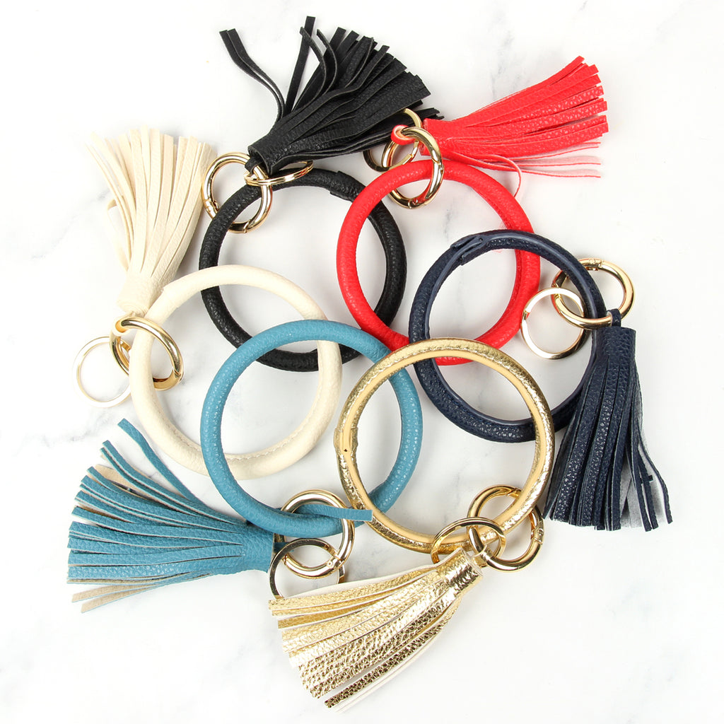LEATHER COATED KEY RING WITH LEATHER TASSEL